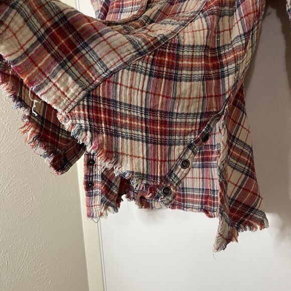 Free People Juniper Red plaid raw hem snap button front flannel shirt Small - Picture 3 of 6
